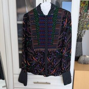 SALONI Silk Multicolor Patterned Long-Sleeve Blouse